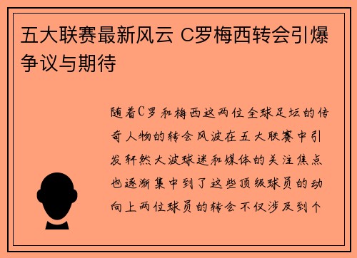 五大联赛最新风云 C罗梅西转会引爆争议与期待